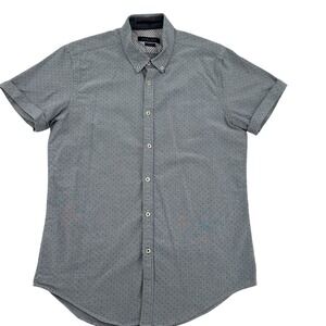 Zara Man Slim Fit Dress Shirt Short Sleeve Button Down  Blue Dots Men Size  L